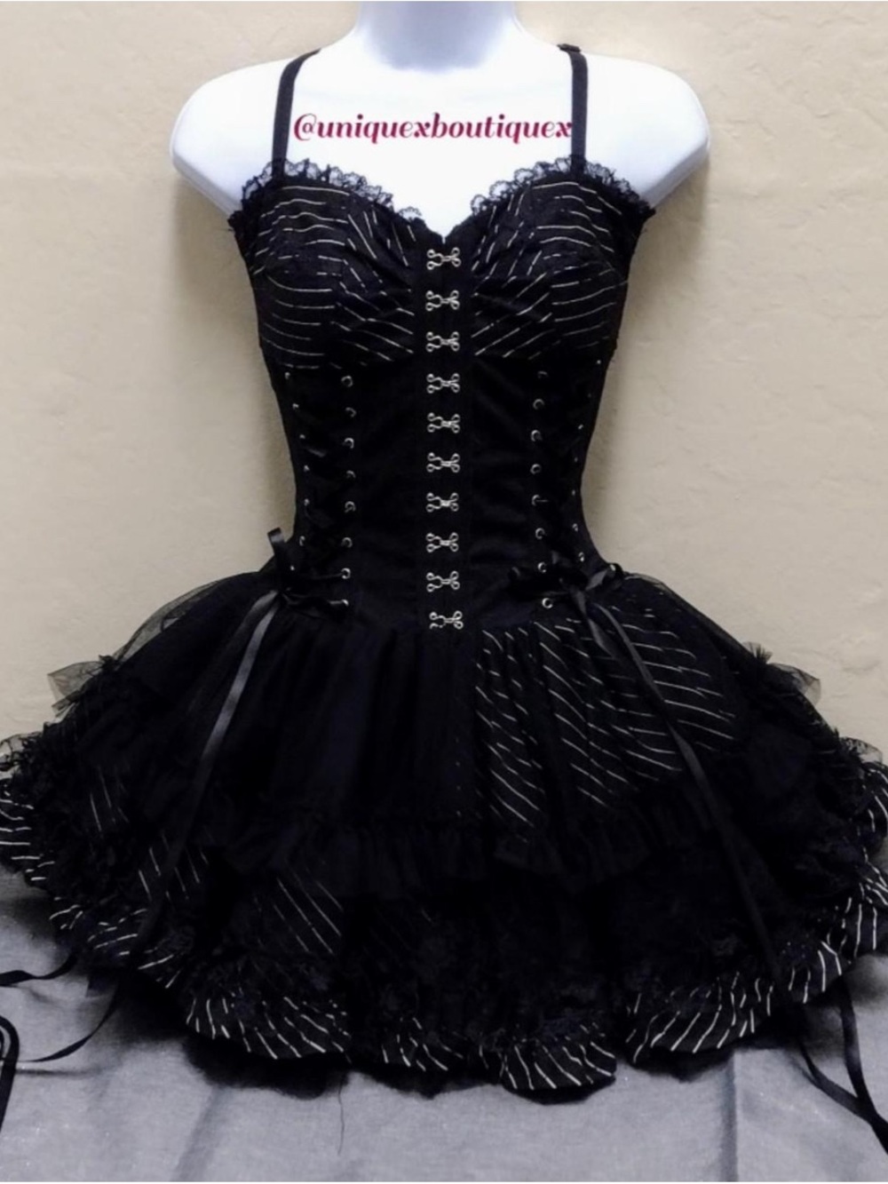 *RARE* Size Small Pinstripe Black Corset Tutu dress